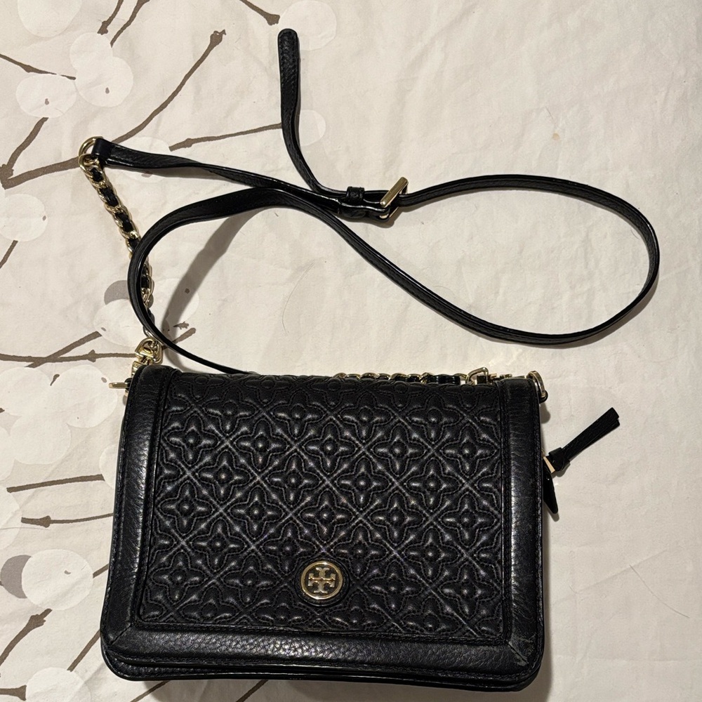 Tory Burch Bryant Black Quilted Leather Crossbody with Gold Hardware